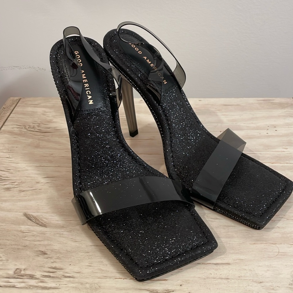 Good American Crystal Crush Lucite Heels